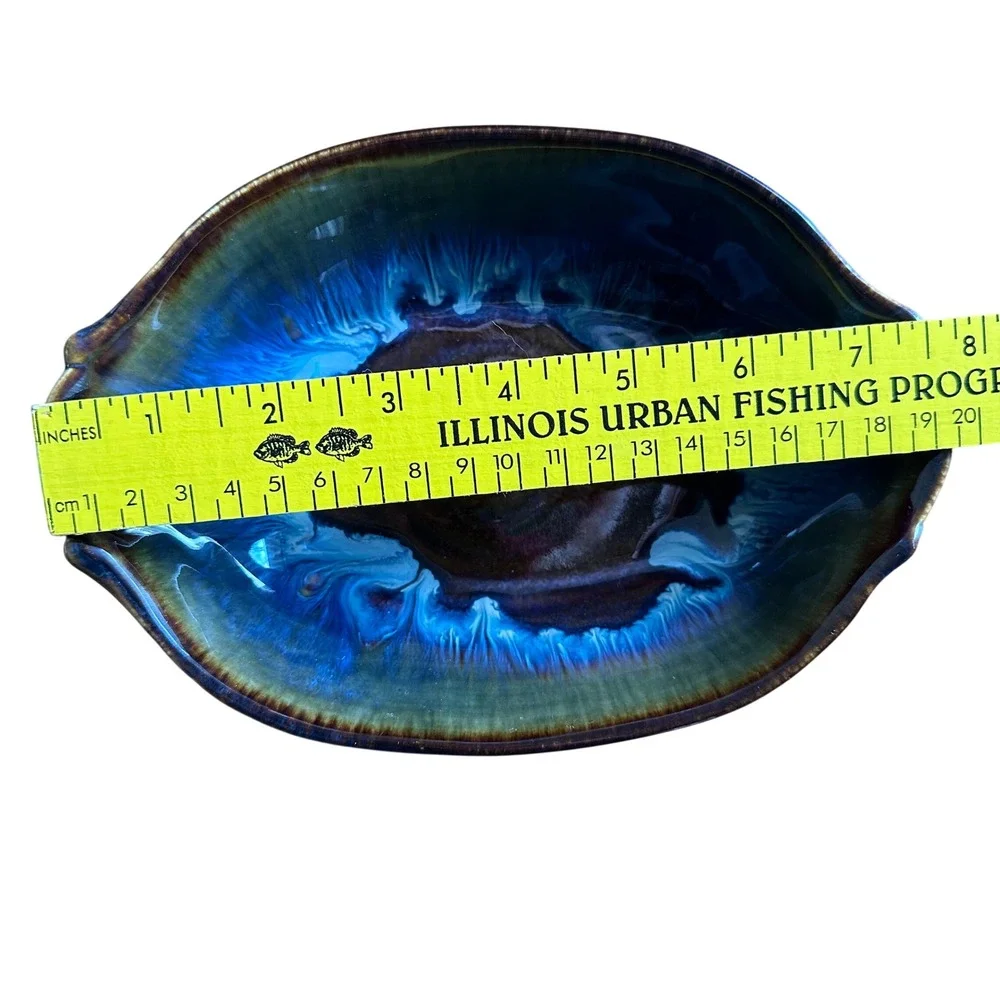 Bill Campbell Pottery Galaxy Glaze Oval Bowl Signed Studio Art Ceramic Blue